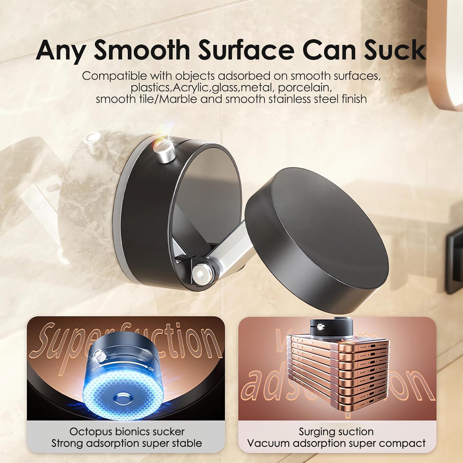 Magnetic Car Mobile Holder For Dashboard Vacuum Suction Phone Holder Mount Hand Free Magnetic Cell Phone Stand With Strong Grip Shockproof Suction Cup Mount For Car Gym Office Table - Black