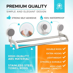 Wall Mounted Self Adhesive Magic Sticker Towel Holder in Bathroom/Towel Rod for Bathroom/Hangers for Clothes/Cloth Hanger for Wall/Towel Stand/Towel Napkin Holder (Double Towel Bar)