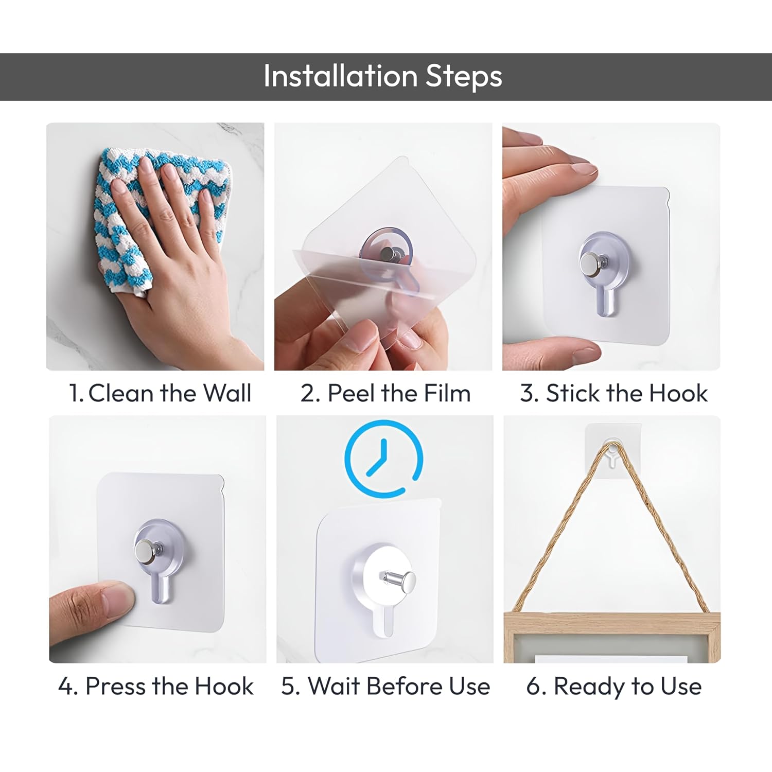 Transparent Stainless Steel Photo Frame Hooks Self Adhesive Hooks 10 Pack