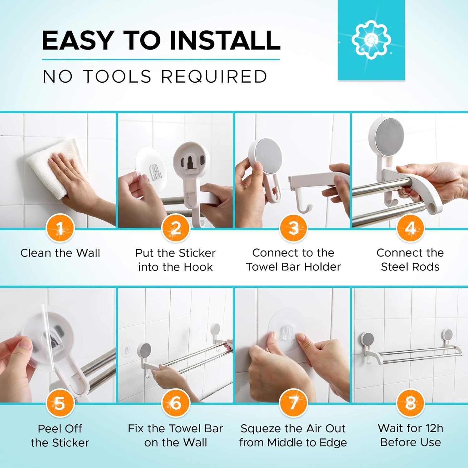 Wall Mounted Self Adhesive Magic Sticker Towel Holder in Bathroom/Towel Rod for Bathroom/Hangers for Clothes/Cloth Hanger for Wall/Towel Stand/Towel Napkin Holder (Double Towel Bar)