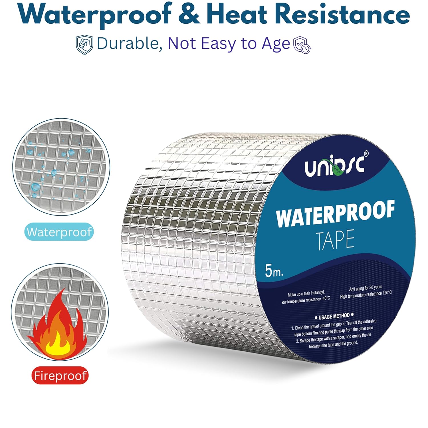 Super Strong Adhesive Waterproof tape Permanent Repair Roof Water Leakage Solution Rubber Foil Suitable for Roof Leak, surface Crack, Window Sill Gap, Boat Sealing, Tank Leak (4 Inch (10CM*5M))