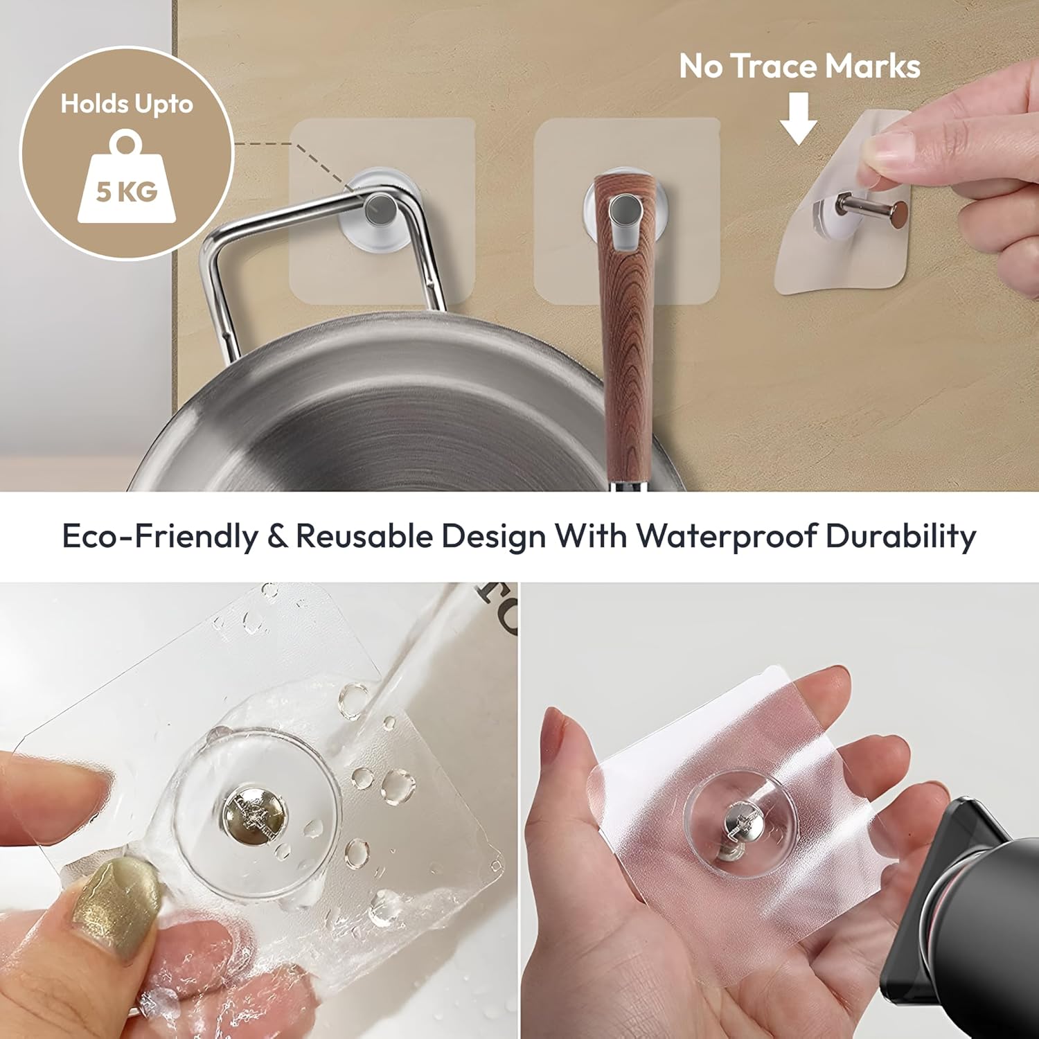Transparent Stainless Steel Photo Frame Hooks Self Adhesive Hooks 10 Pack