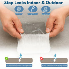 Super Strong Adhesive Waterproof tape Permanent Repair Roof Water Leakage Solution Rubber Foil Suitable for Roof Leak, surface Crack, Window Sill Gap, Boat Sealing, Tank Leak (4 Inch (10CM*5M))